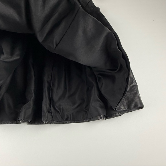 LeatherCult Vintage Leather Black Pleated A-Line Skirt w/ Gold YKK Zipper - M/L - Picture 7 of 8
